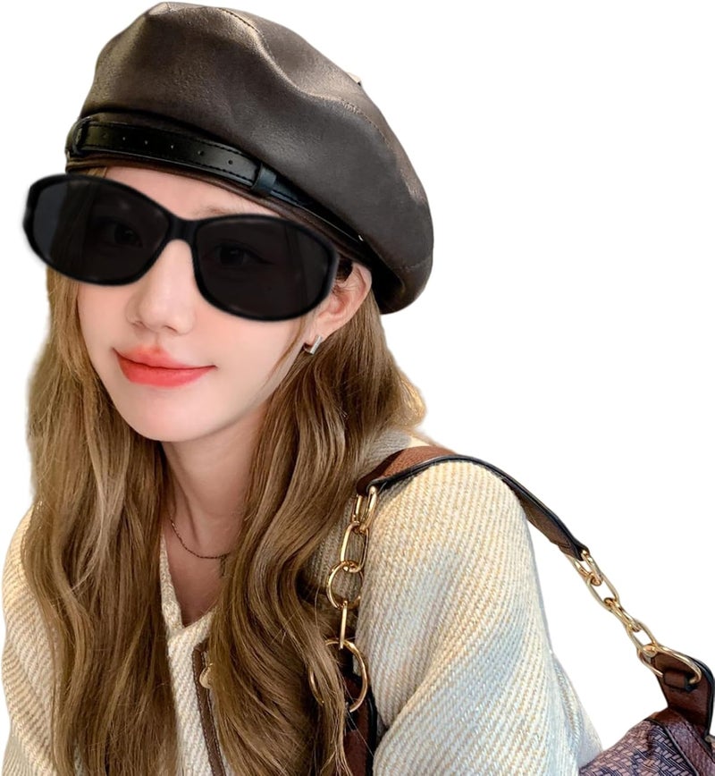 MINGSEECESS Women PU Leather French Black Beret Hat Causal Beanie Hat - Image 3
